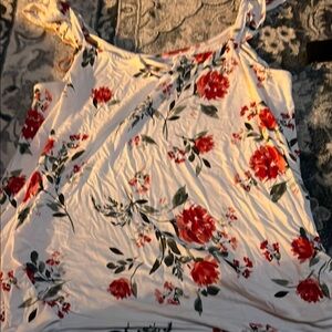 Floral Sleeveless Top - Red and White